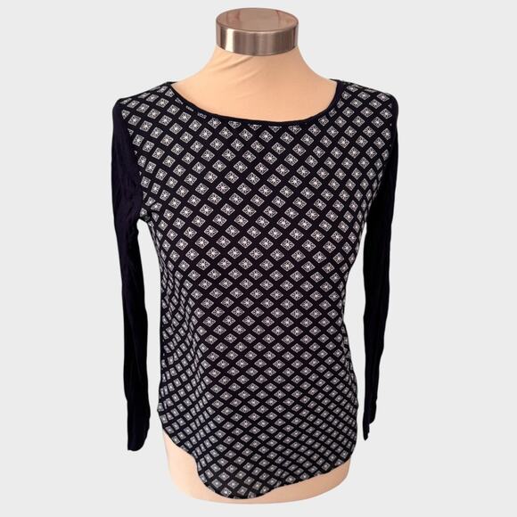LOFT Outlet Petite XXSP Blue Print Long Sleeve Top Rayon Polyester - Picture 1 of 7